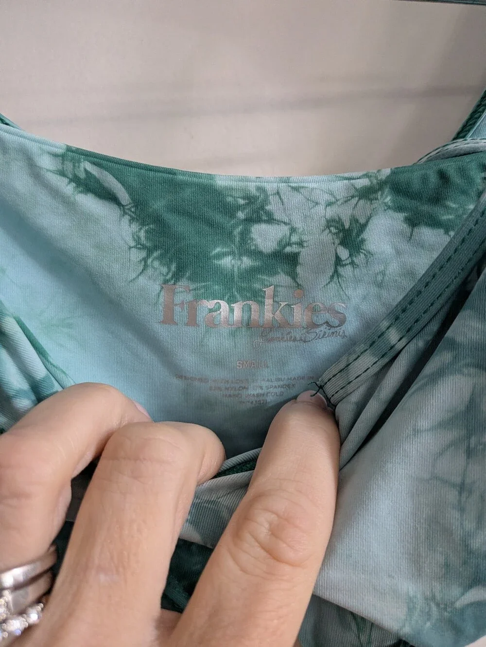Green Tie-Dye Cutout Bikini Set by Frankie's Bikinis. Top Size XS And Bottoms S